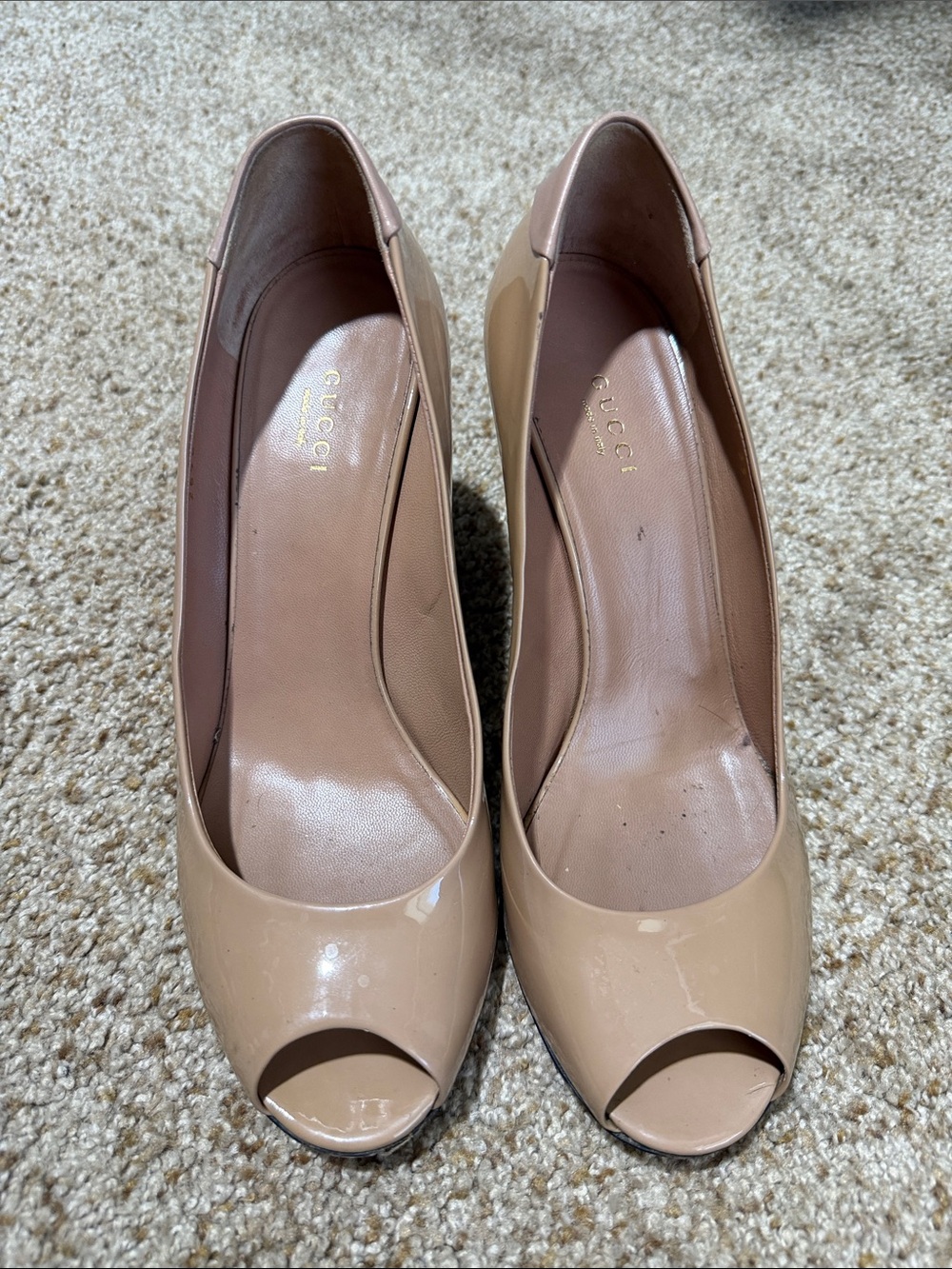 Vintage Gucci Nude Patent Peep-Toe Heels